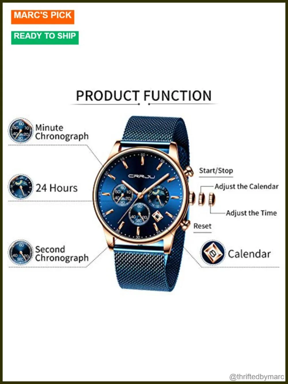 Men's Fashion Casual Chronograph Watch with Mesh Strap